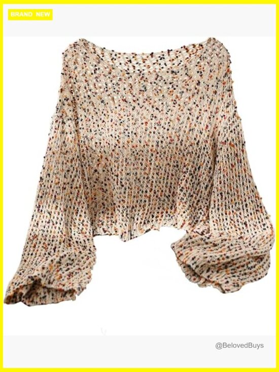 Sweaters - Plus Size Boho Crochet Crop Sweater Bell Sleeve Boat Neck Pullover